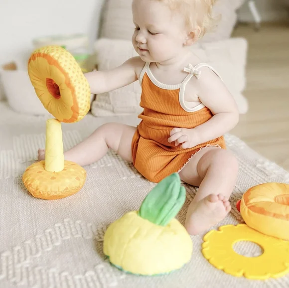 Yellow, Fabric, Melissa & Doug Multi-Sensory Pineapple Soft Stacker Infant Toy - Picture 3 of 4